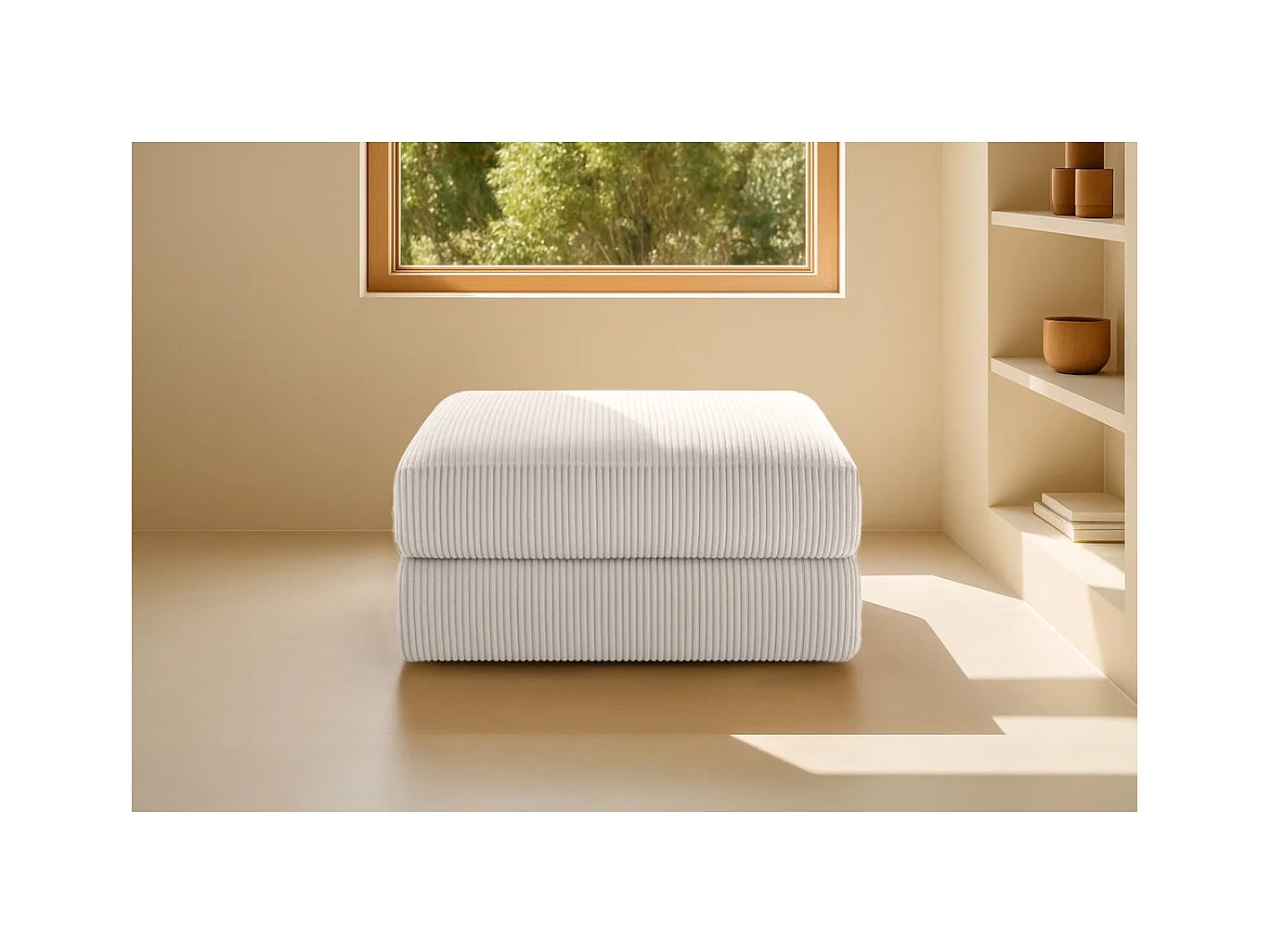 Pouf modulable et convertible - Velours côtelé - Blanc