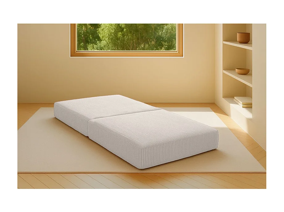 Pouf modulable et convertible - Velours côtelé - Blanc