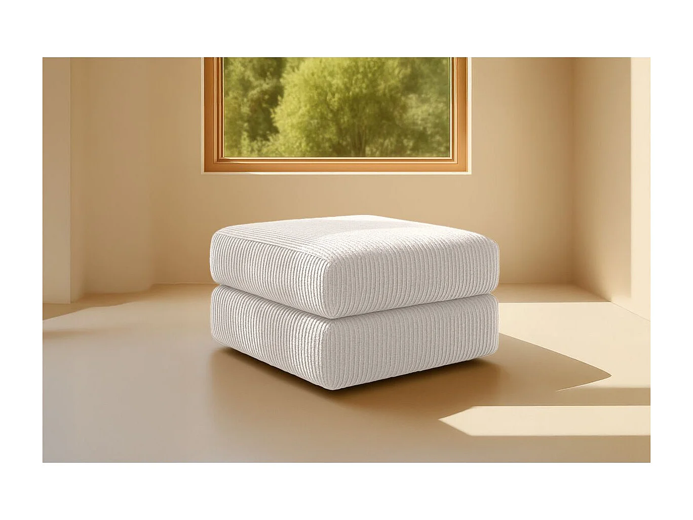Pouf modulable et convertible - Velours côtelé - Blanc