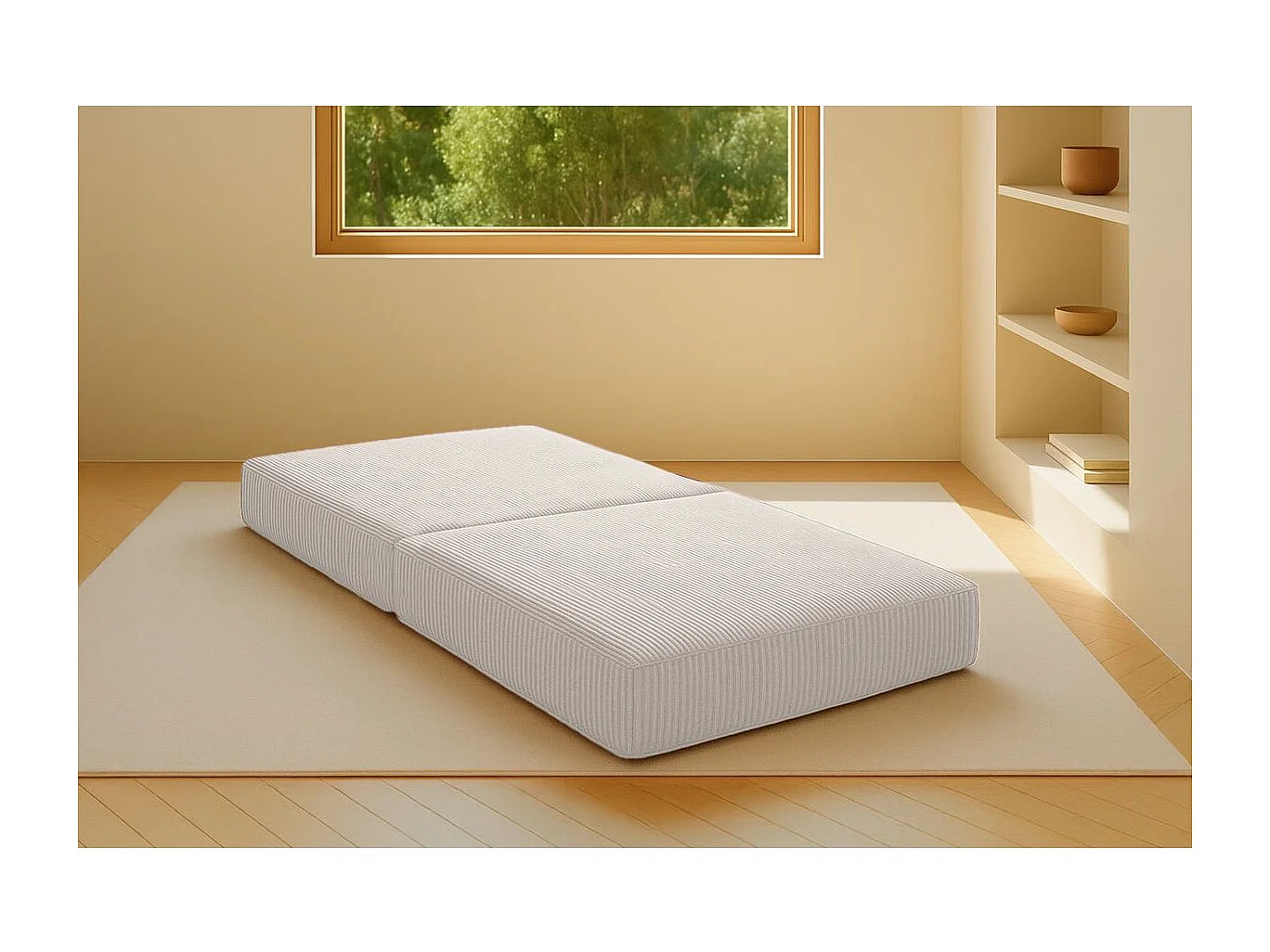 Pouf modulable et convertible - Velours côtelé - Blanc