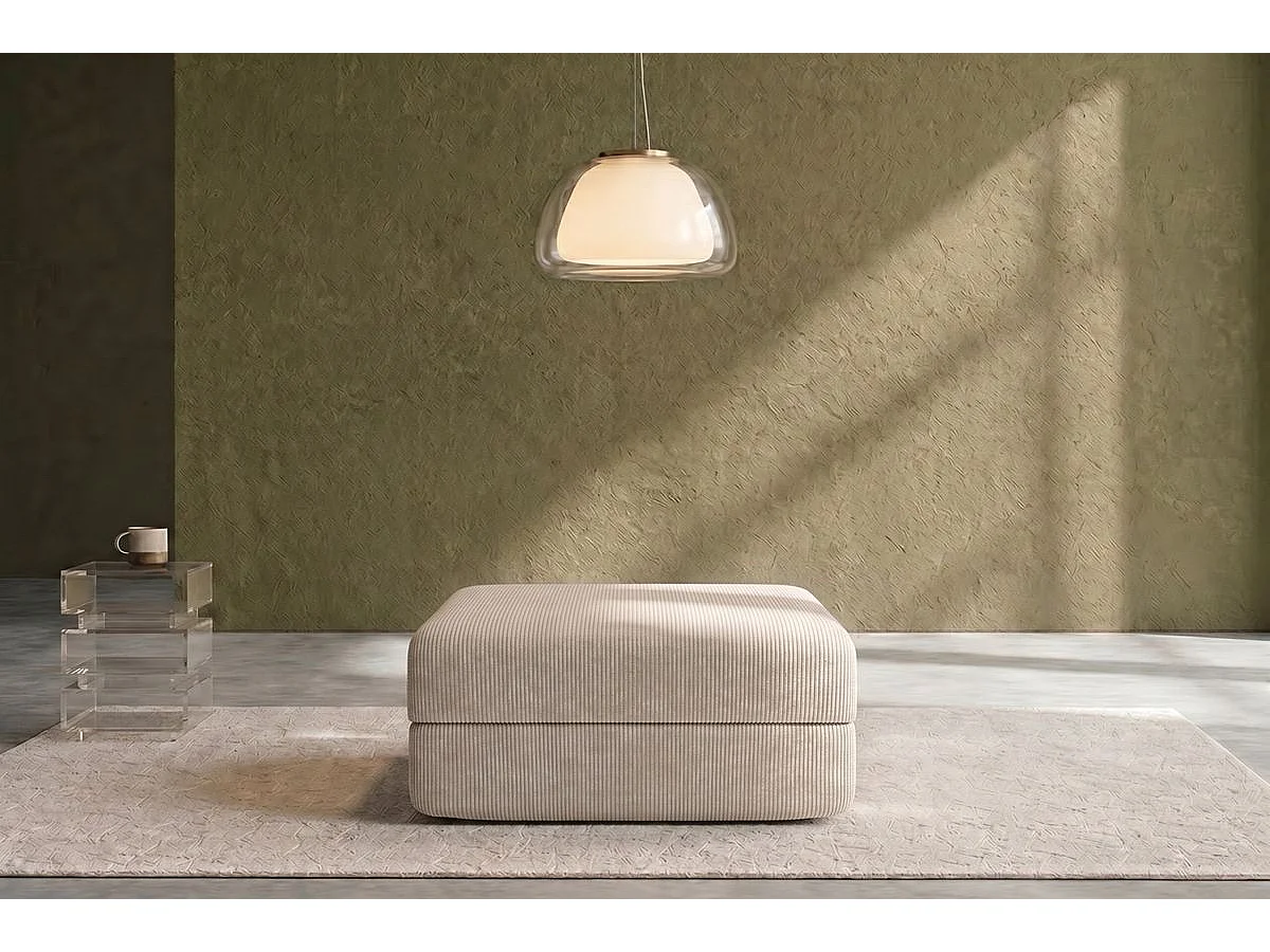 Pouf modulable et convertible - Velours côtelé - Blanc