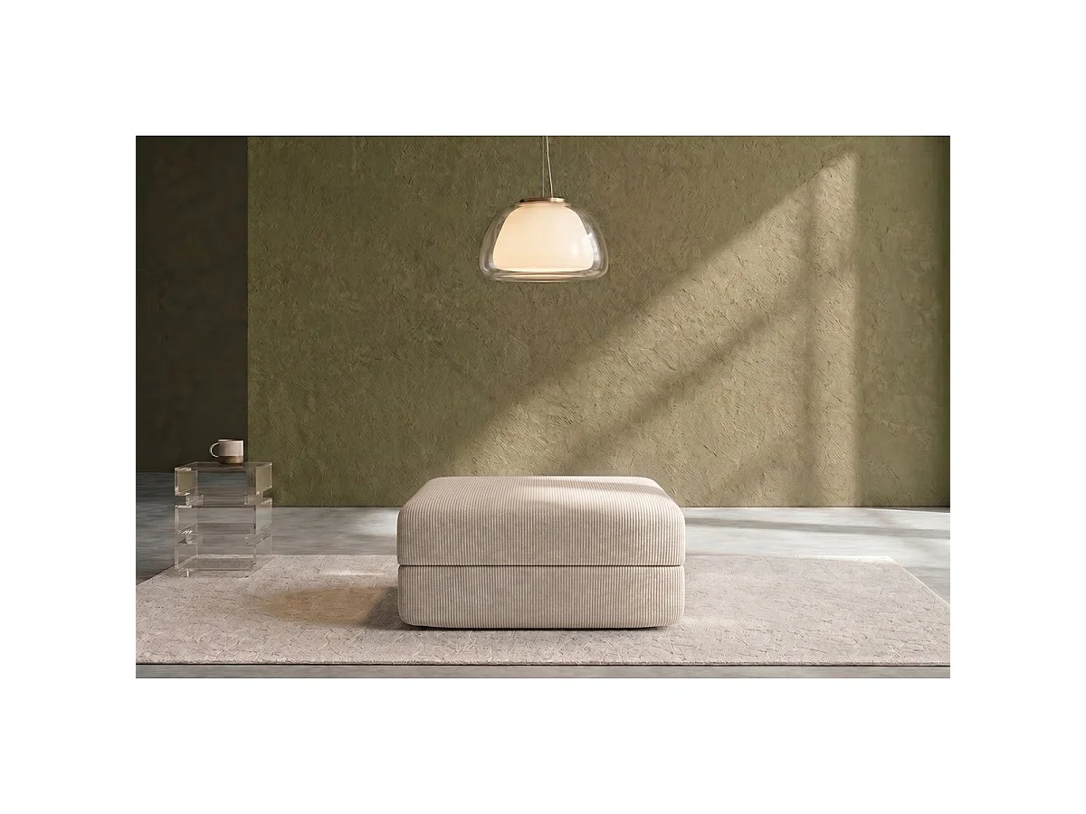 Pouf modulable et convertible - Velours côtelé - Blanc