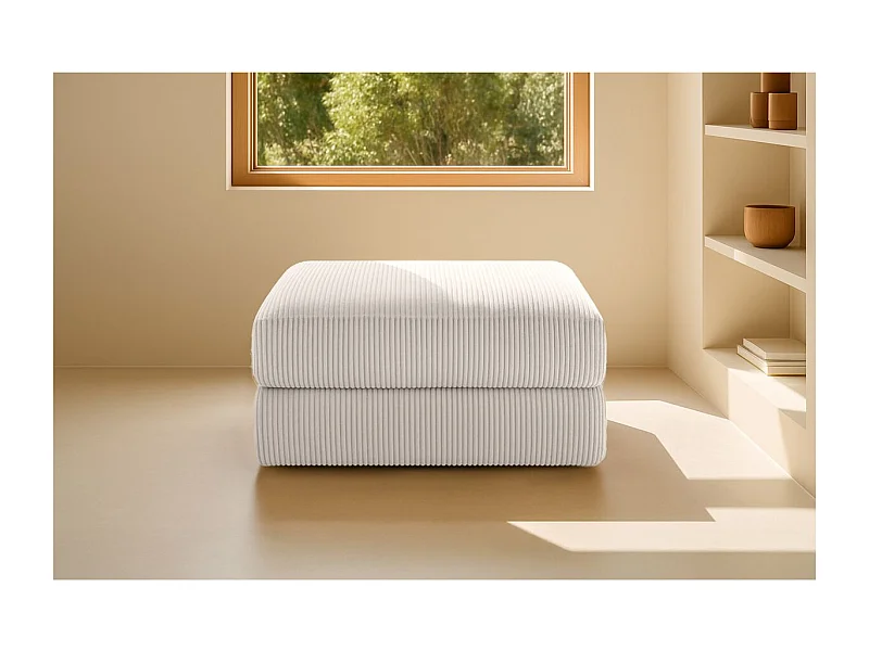 Pouf modulable et convertible - Velours côtelé - Blanc