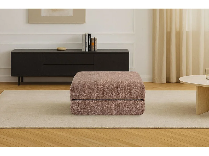 Pouf modulable et convertible - Tissu tweed - Rouge