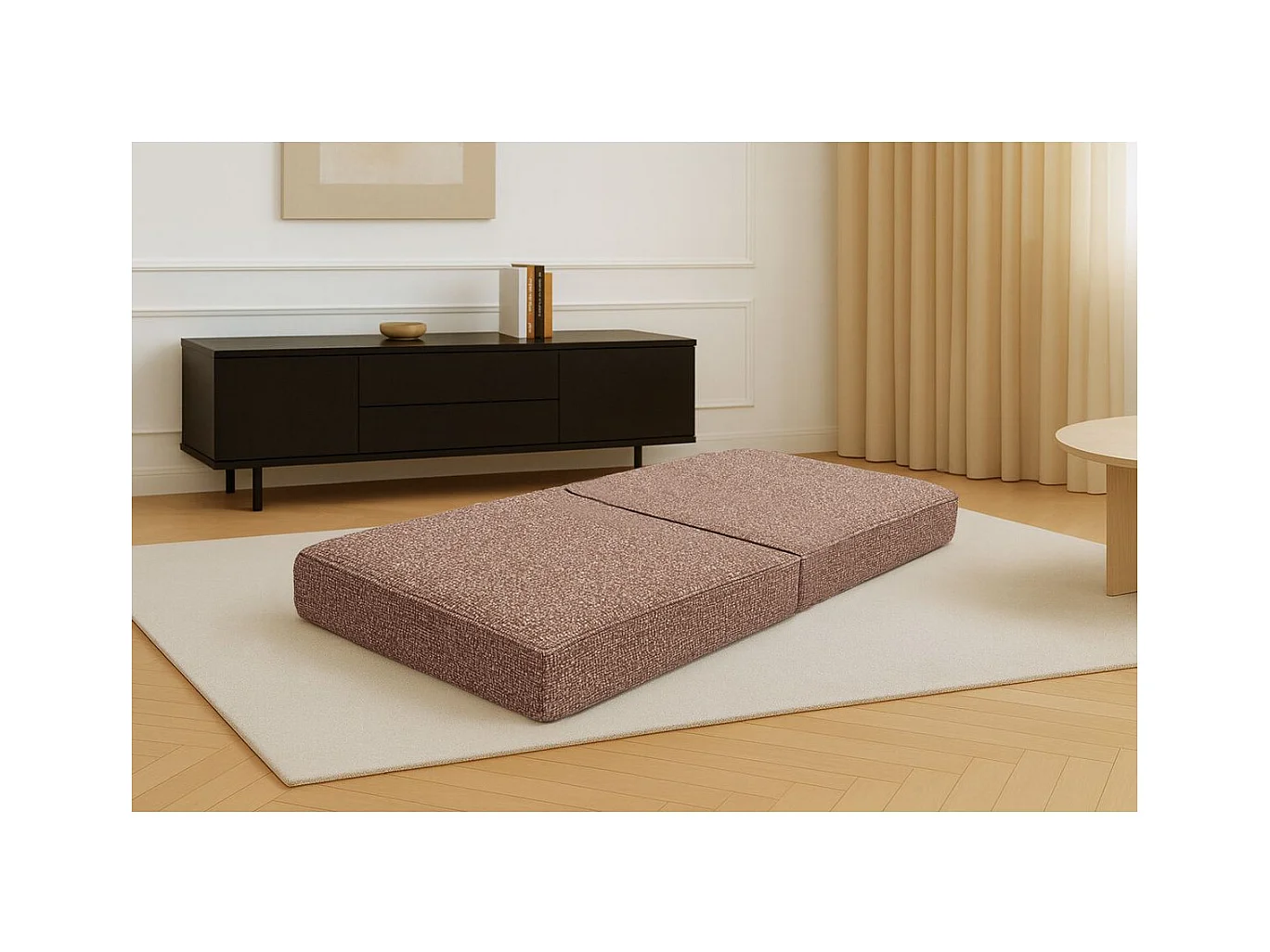 Pouf modulable et convertible - Tissu tweed - Rouge