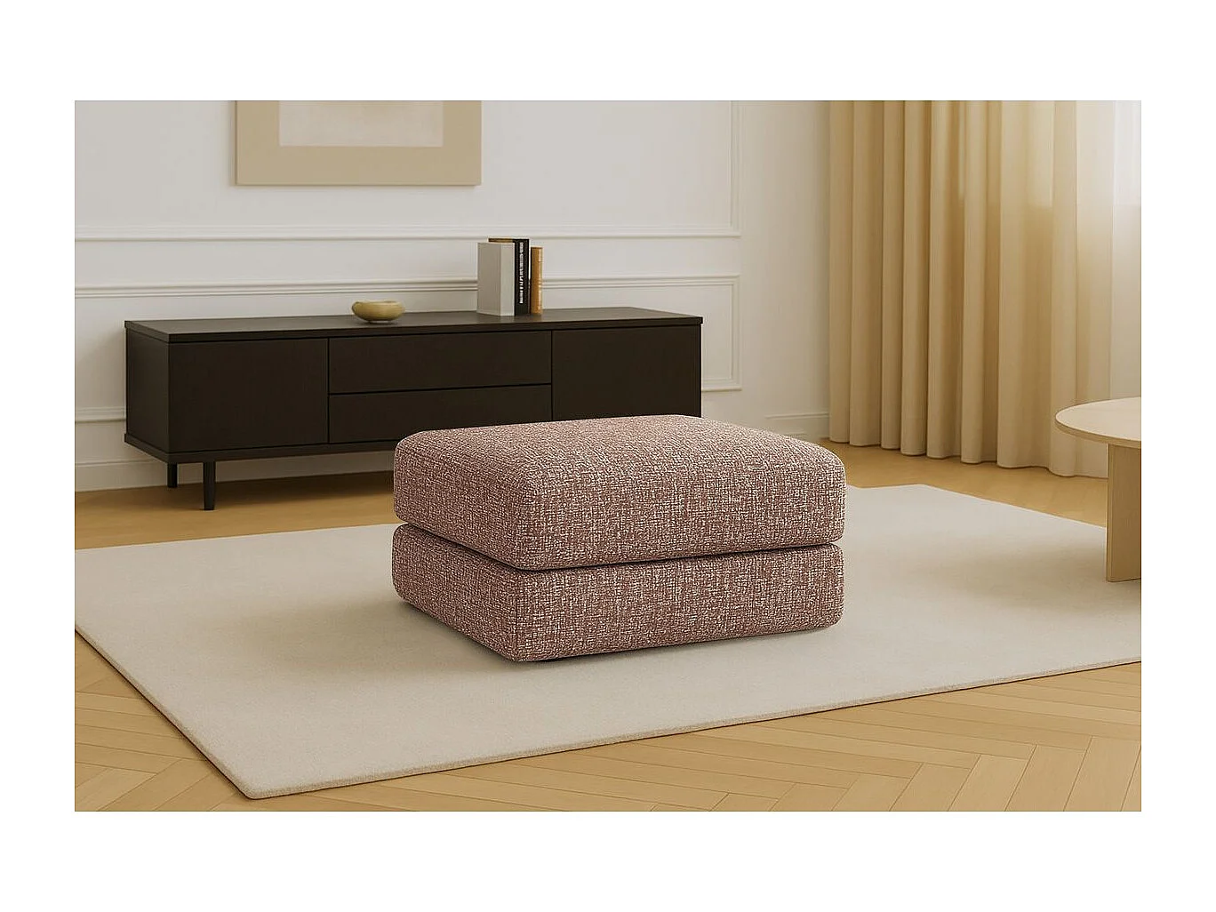 Pouf modulable et convertible - Tissu tweed - Rouge