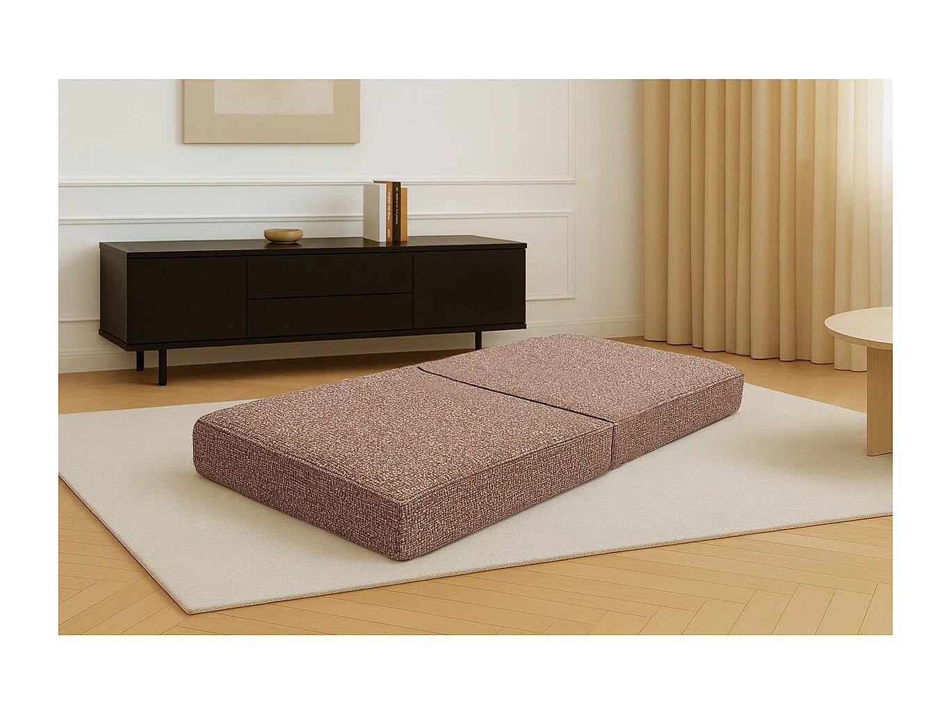 Pouf modulable et convertible - Tissu tweed - Rouge