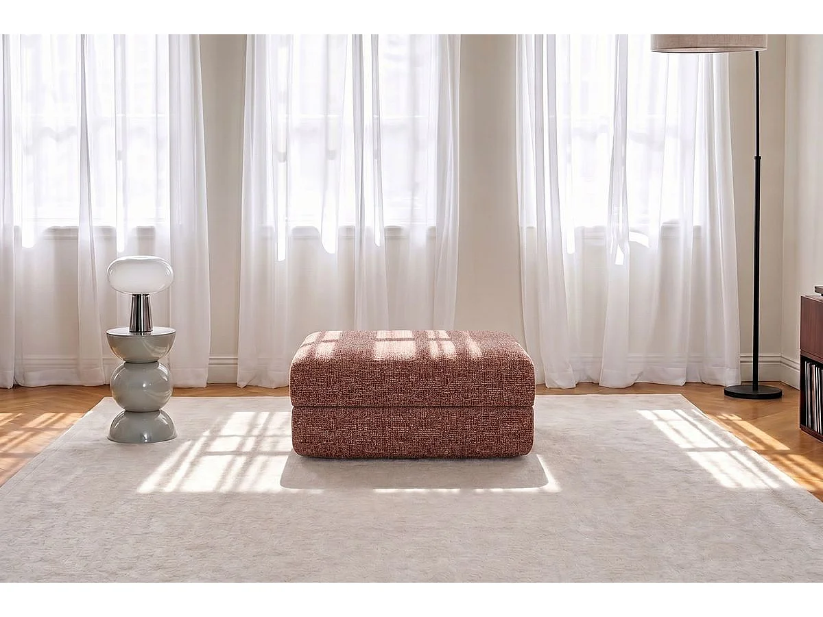 Pouf modulable et convertible - Tissu tweed - Rouge