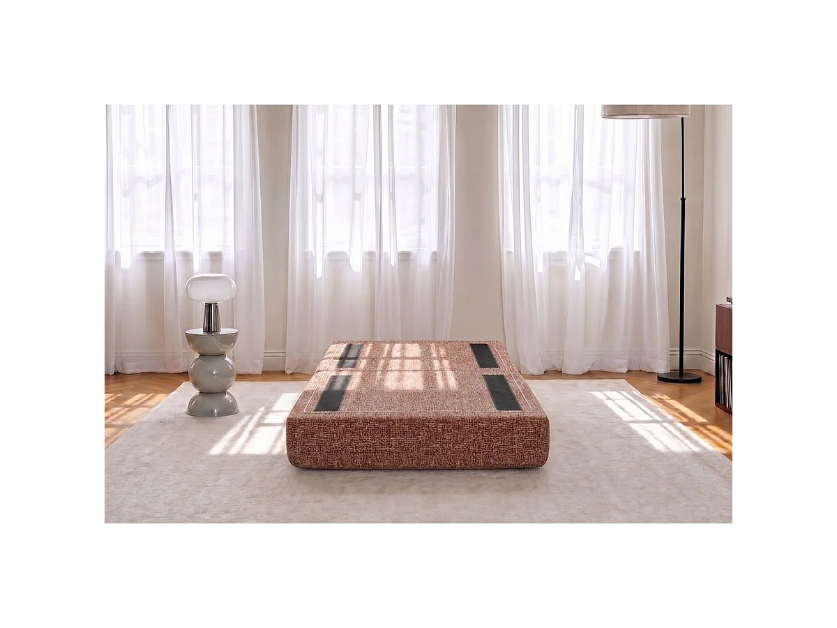 Pouf modulable et convertible - Tissu tweed - Rouge