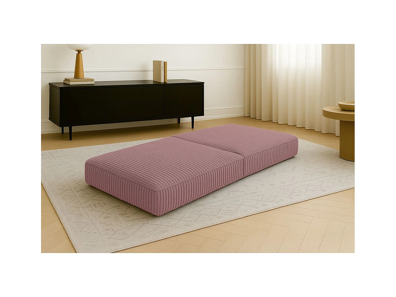 Pouf modulable et convertible - Velours côtelé XL - Rose