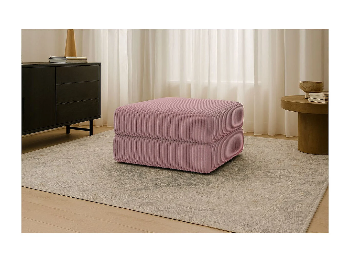 Pouf modulable et convertible - Velours côtelé XL - Rose