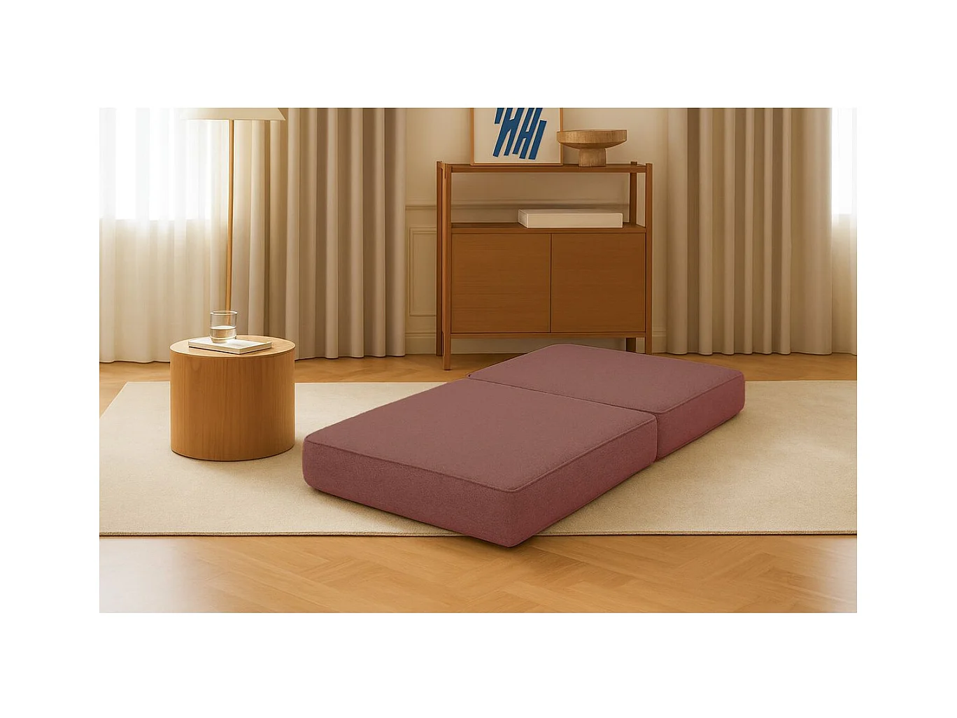 Pouf modulable et convertible - Tissu lisse - Terracotta