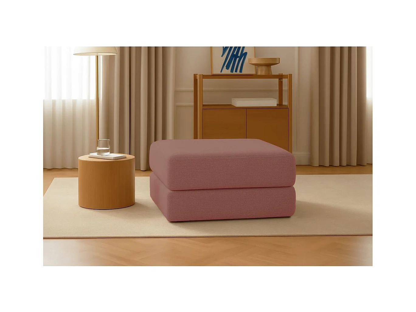 Pouf modulable et convertible - Tissu lisse - Terracotta