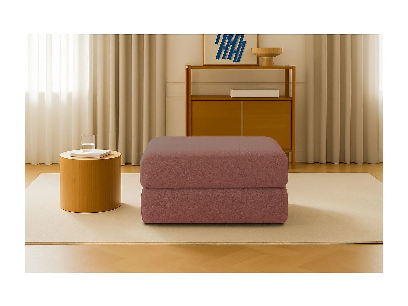 Pouf modulable et convertible - Tissu lisse - Terracotta