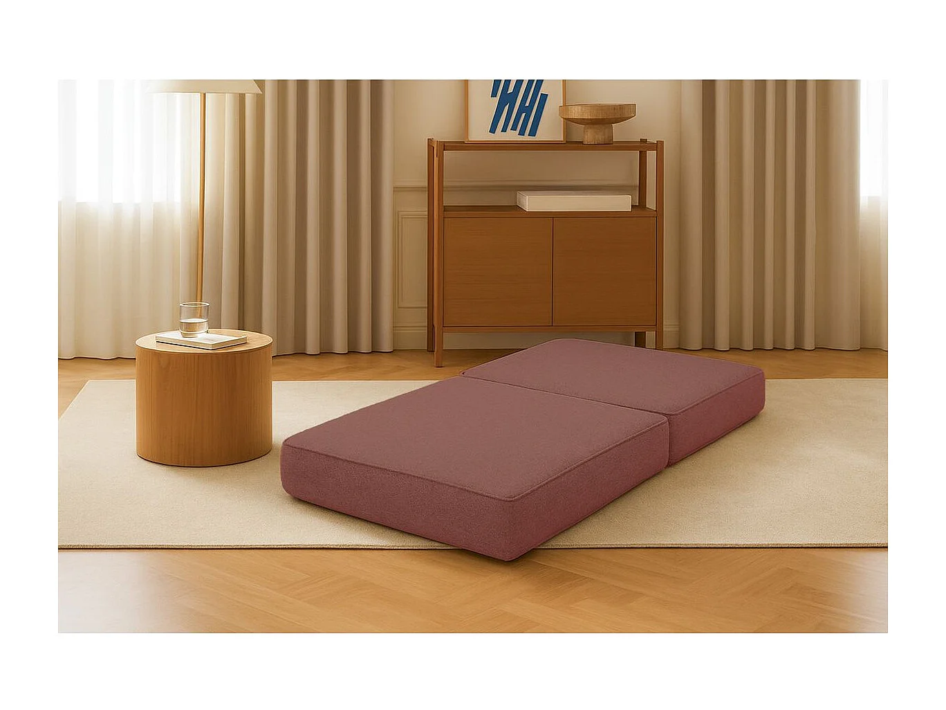 Pouf modulable et convertible - Tissu lisse - Terracotta