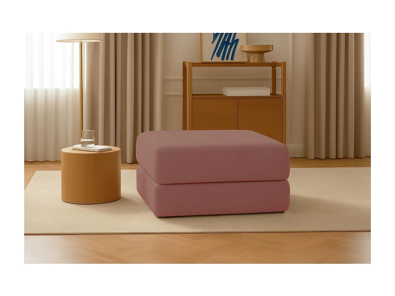 Pouf modulable et convertible - Tissu lisse - Terracotta