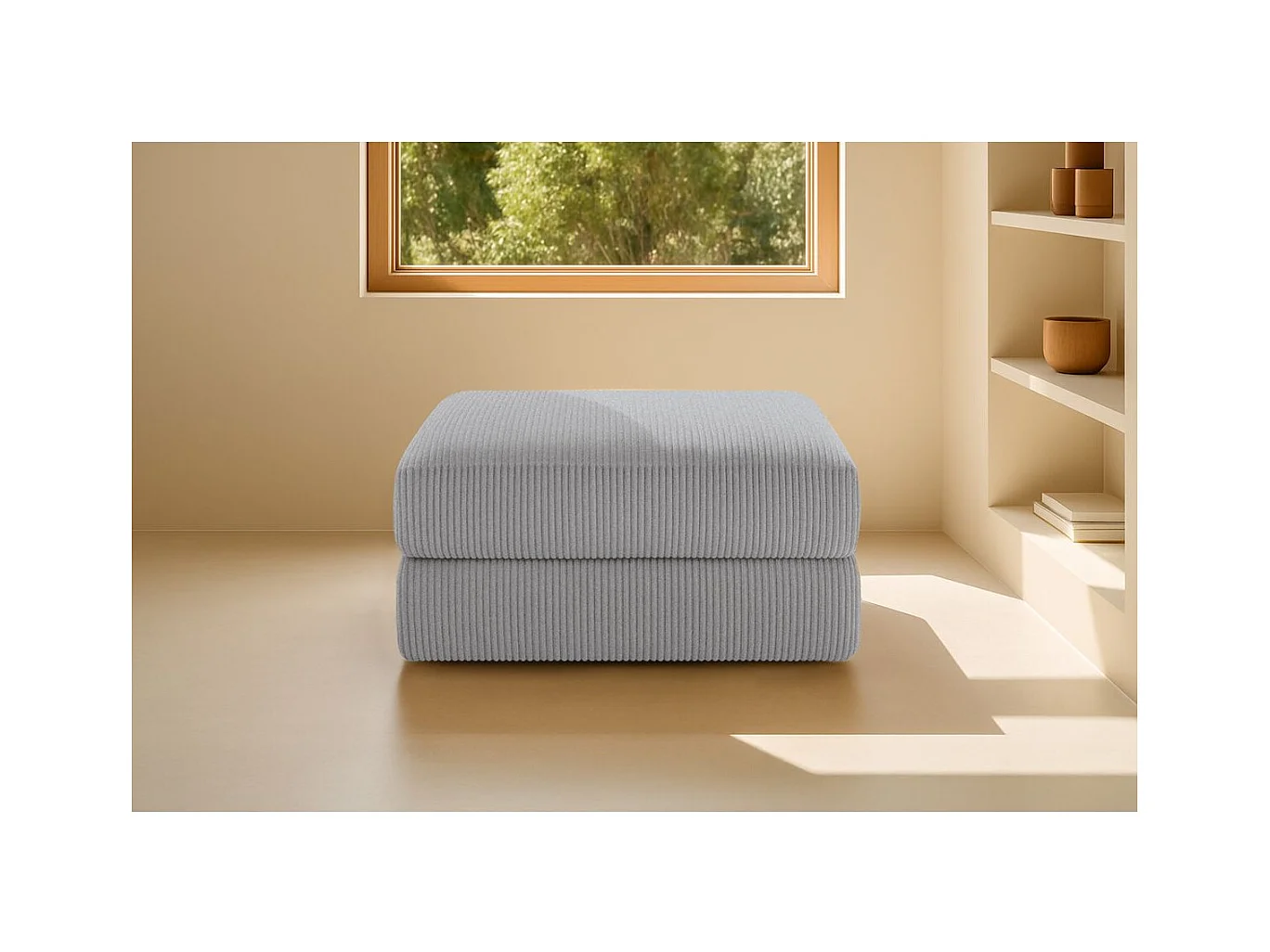Pouf modulable et convertible - Velours côtelé - Gris clair