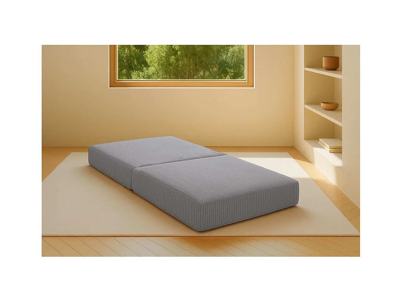 Pouf modulable et convertible - Velours côtelé - Gris clair