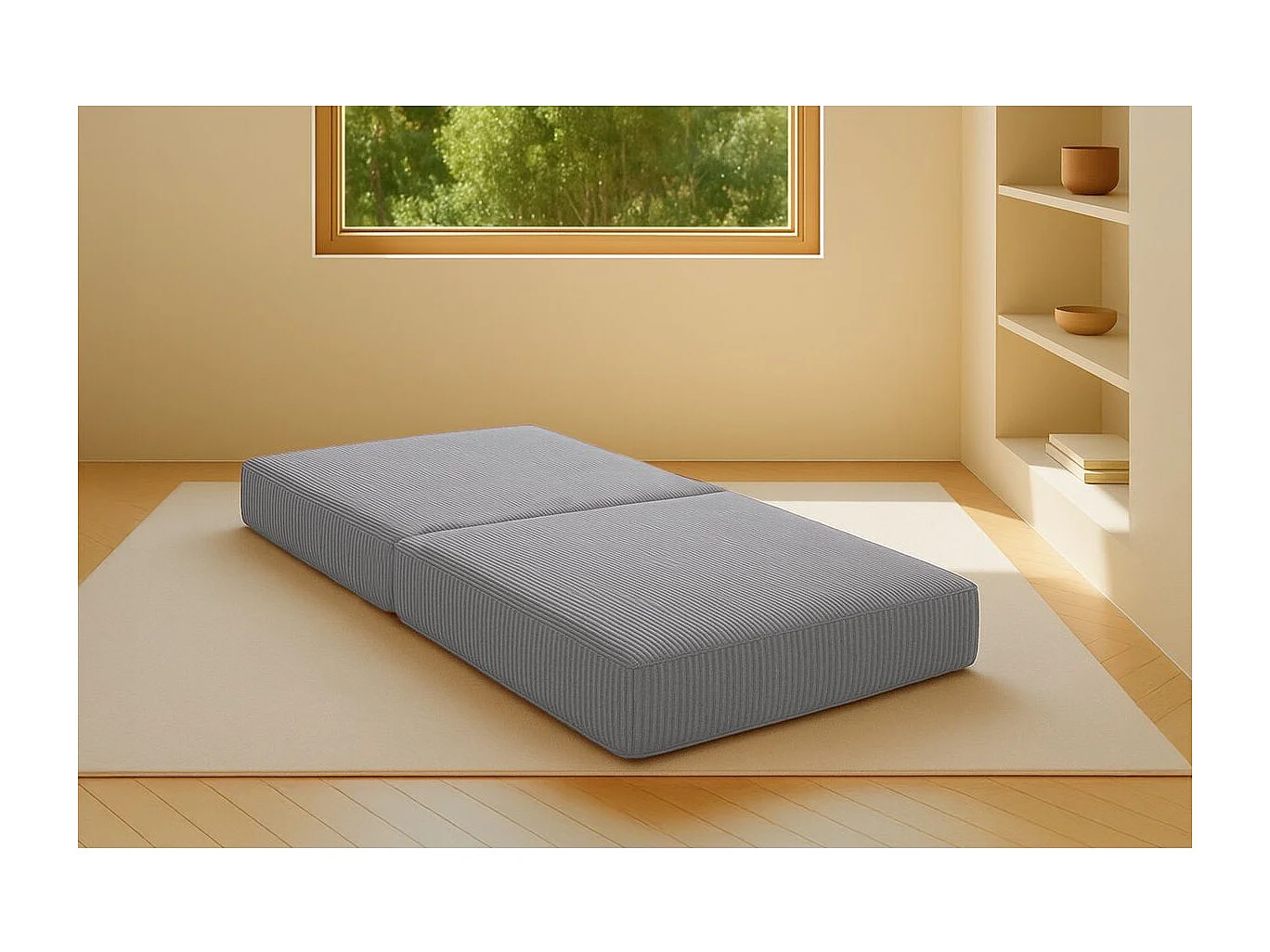 Pouf modulable et convertible - Velours côtelé - Gris clair
