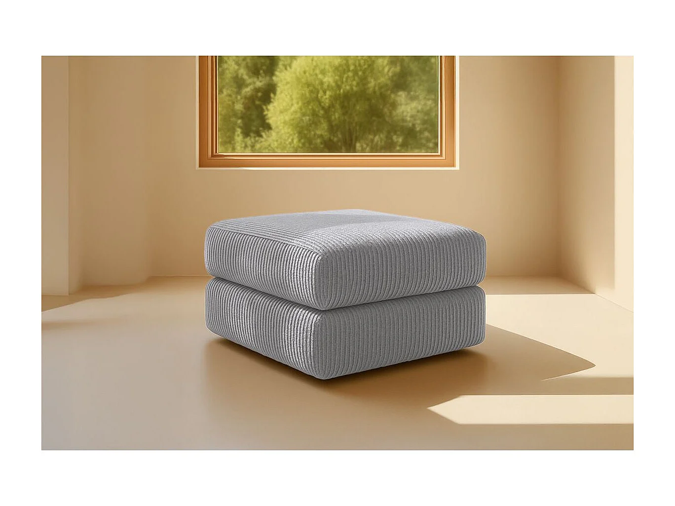 Pouf modulable et convertible - Velours côtelé - Gris clair
