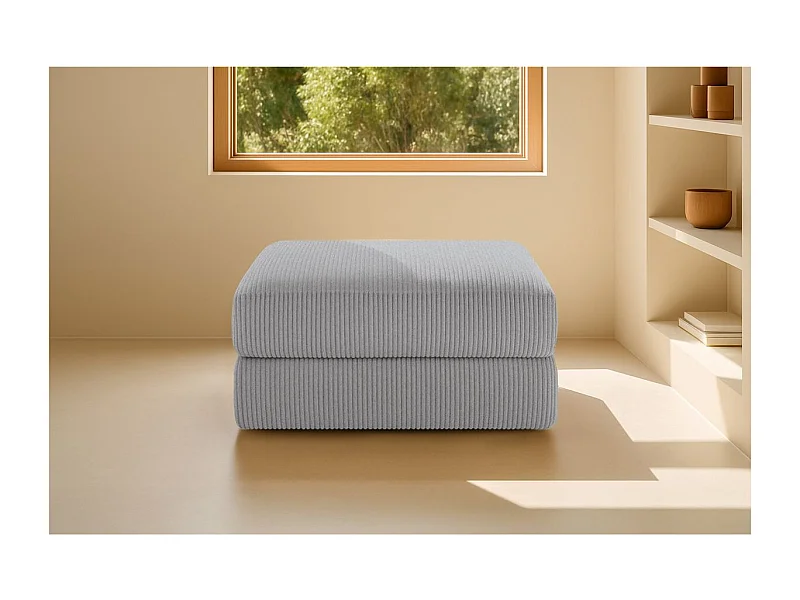 Pouf modulable et convertible - Velours côtelé - Gris clair