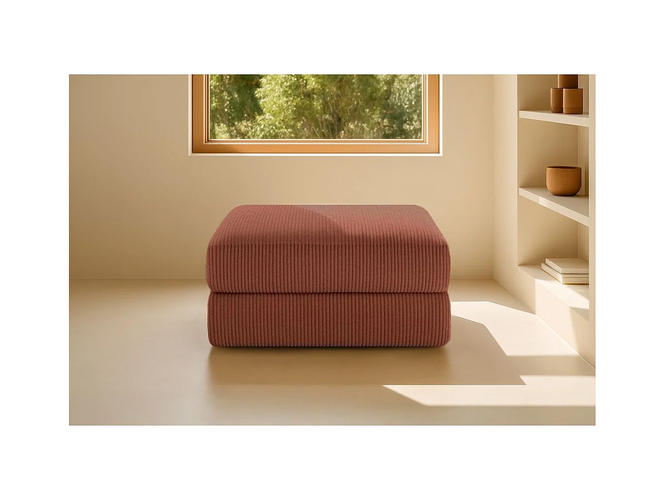 Pouf modulable et convertible - Velours côtelé - Terracotta