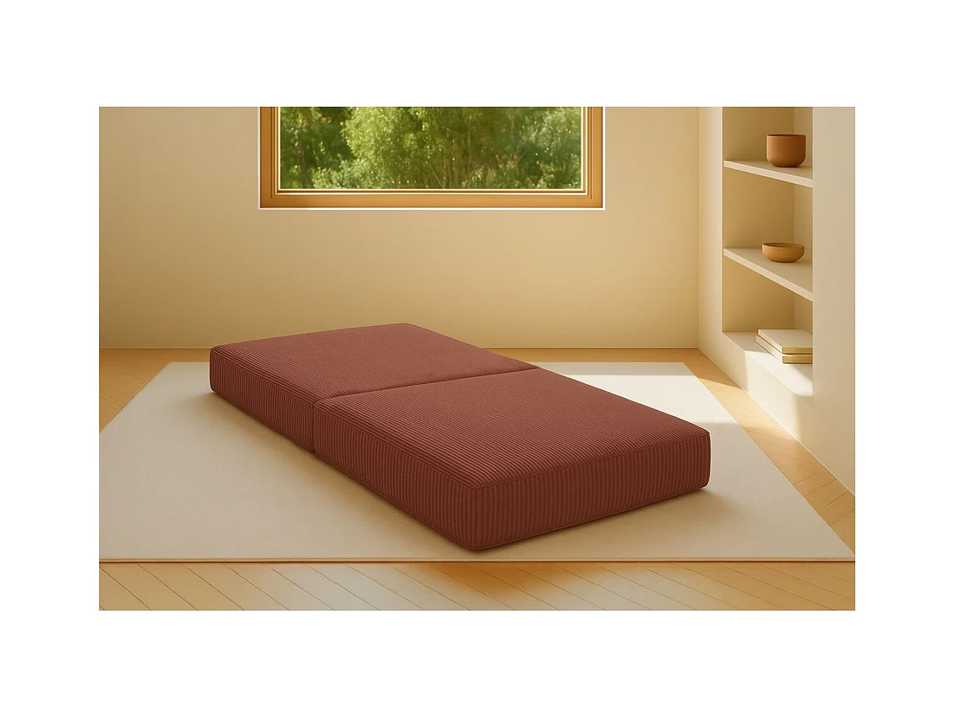 Pouf modulable et convertible - Velours côtelé - Terracotta