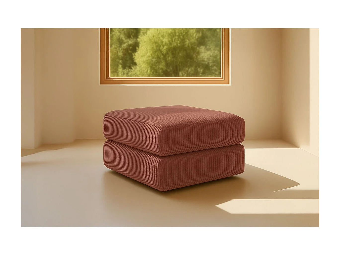 Pouf modulable et convertible - Velours côtelé - Terracotta