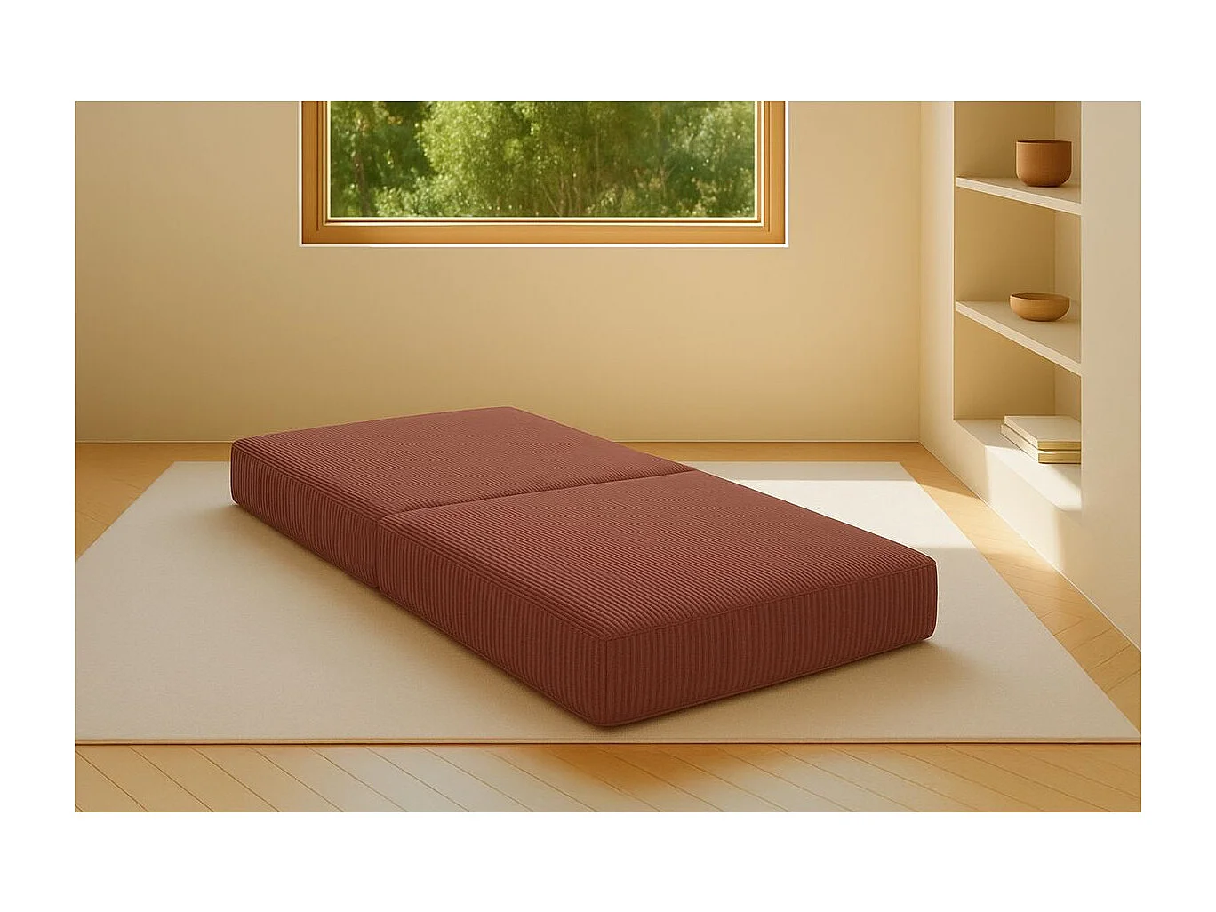 Pouf modulable et convertible - Velours côtelé - Terracotta