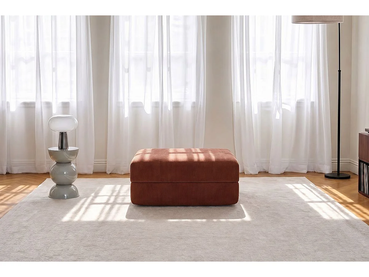 Pouf modulable et convertible - Velours côtelé - Terracotta