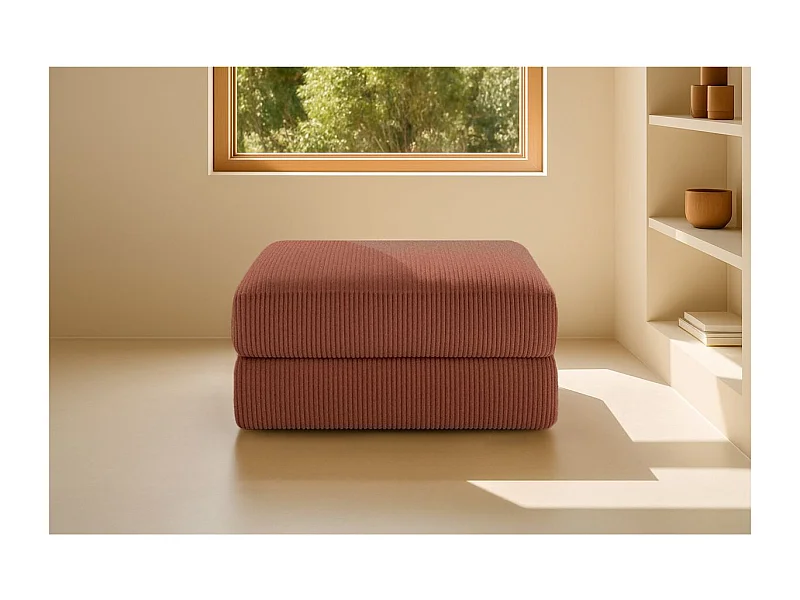 Pouf modulable et convertible - Velours côtelé - Terracotta