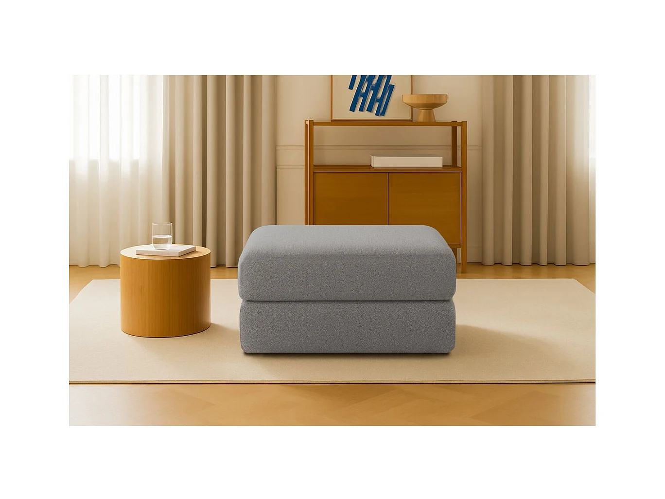 Pouf modulable et convertible - Tissu lisse - Gris
