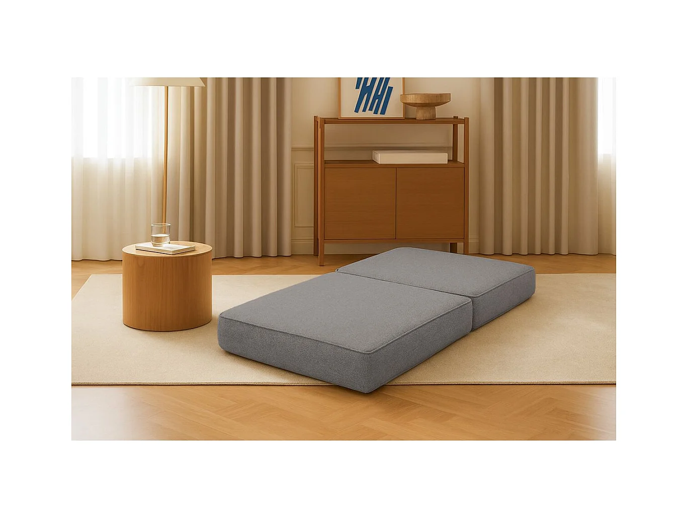Pouf modulable et convertible - Tissu lisse - Gris