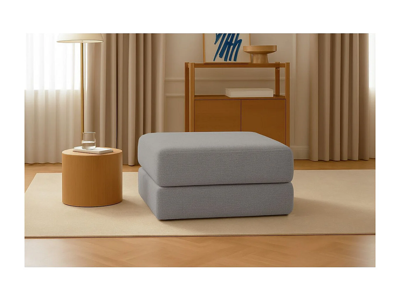 Pouf modulable et convertible - Tissu lisse - Gris