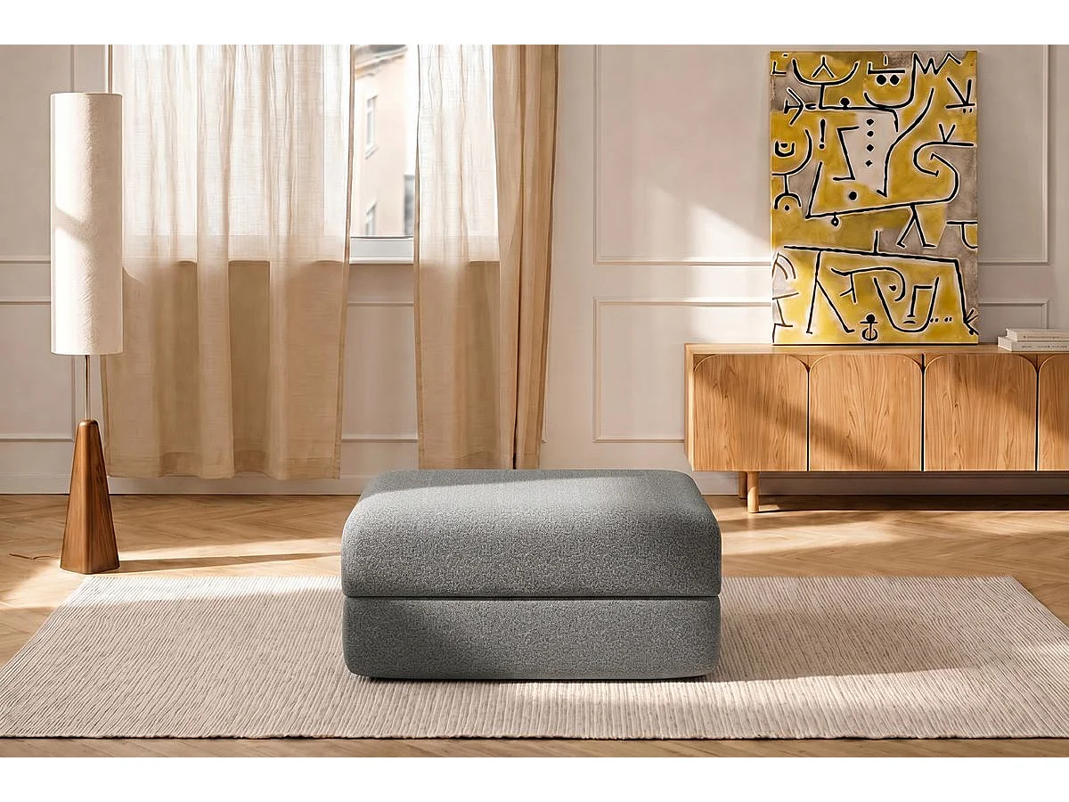 Pouf modulable et convertible - Tissu lisse - Gris