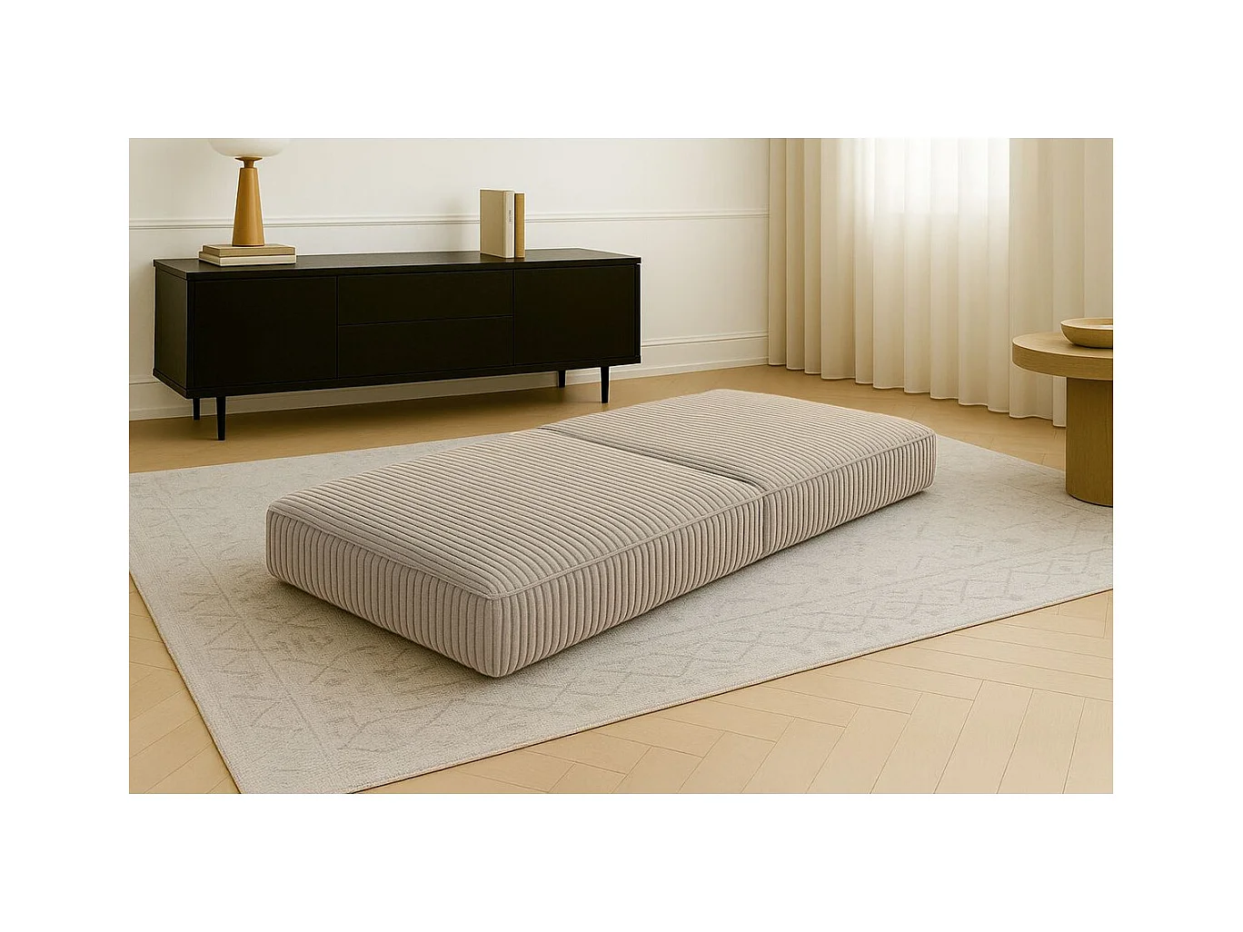 Pouf modulable et convertible - Velours côtelé XL - Taupe