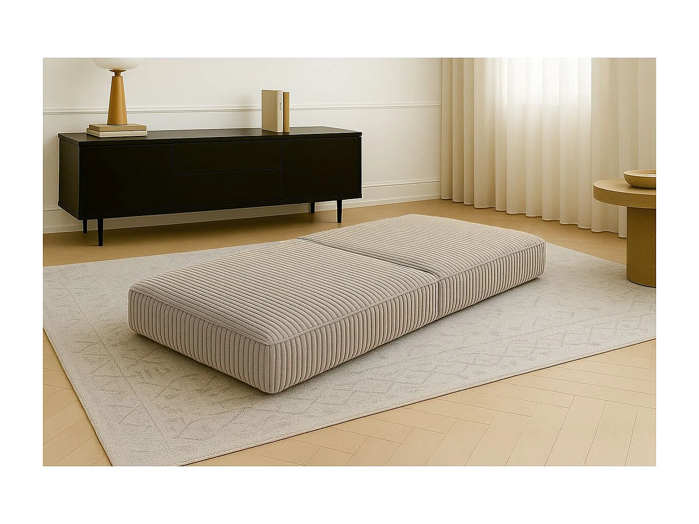 Pouf modulable et convertible - Velours côtelé XL - Taupe