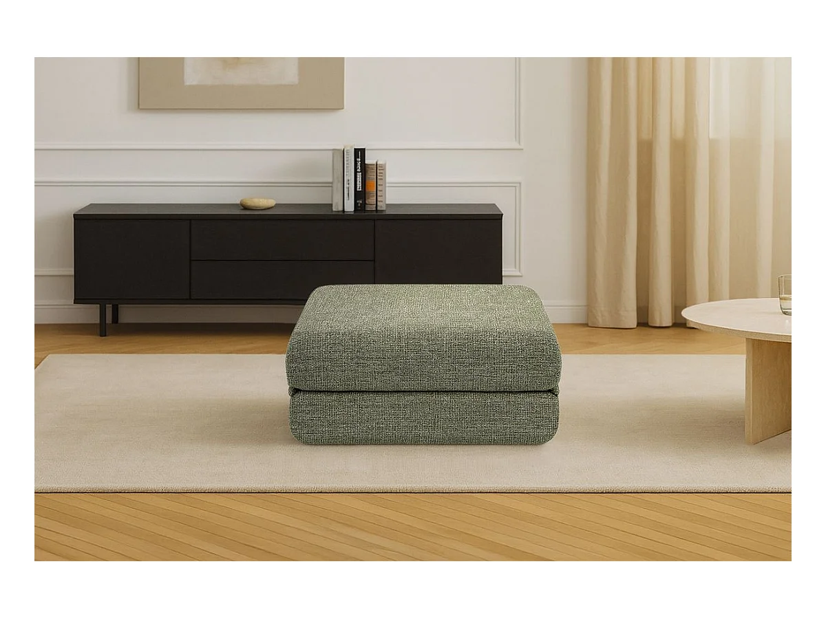 Pouf modulable et convertible - Tissu tweed - Vert