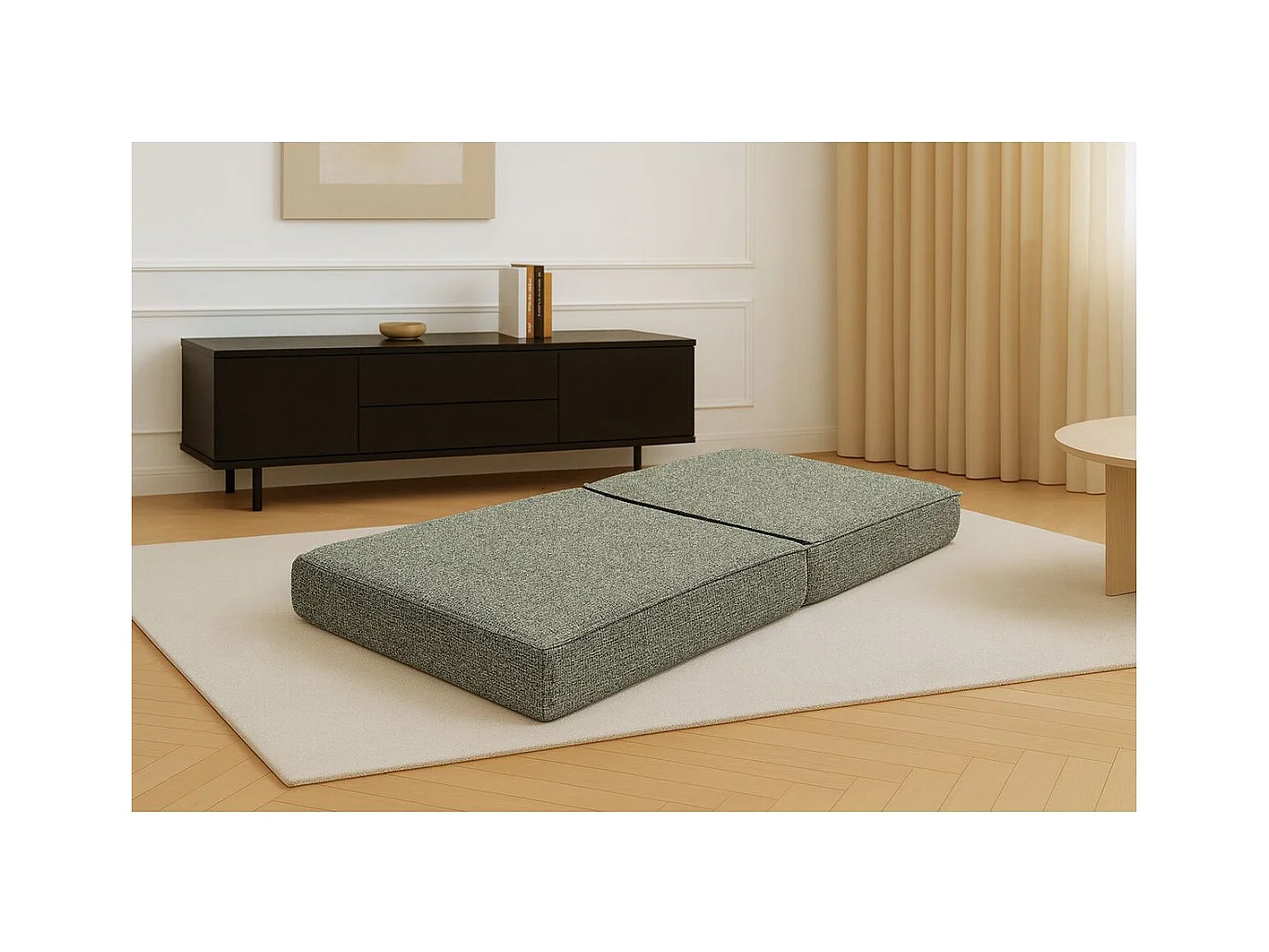 Pouf modulable et convertible - Tissu tweed - Vert