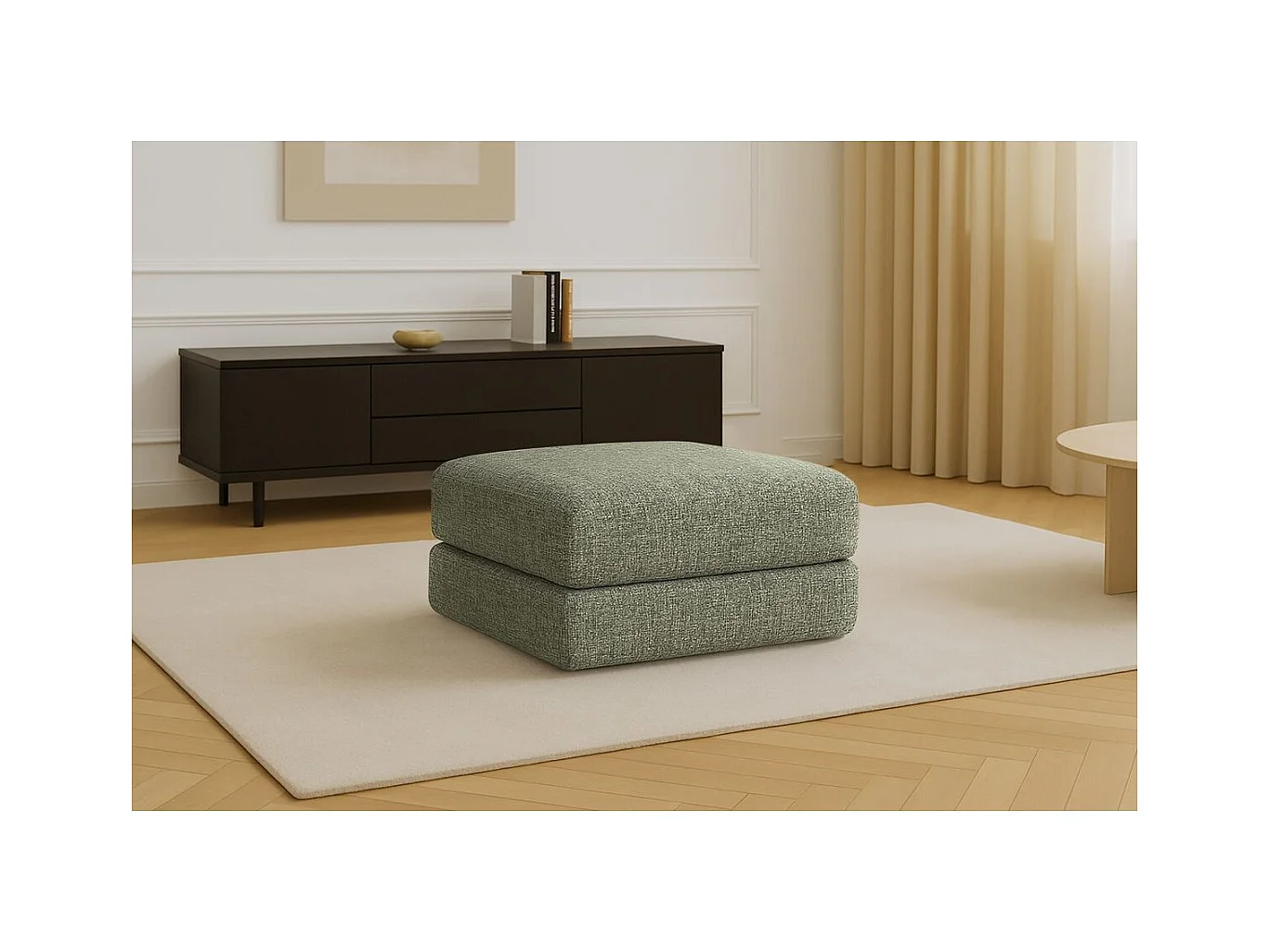 Pouf modulable et convertible - Tissu tweed - Vert