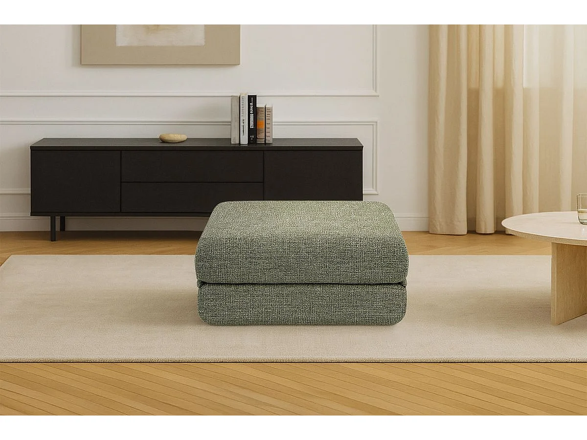 Pouf modulable et convertible - Tissu tweed - Vert