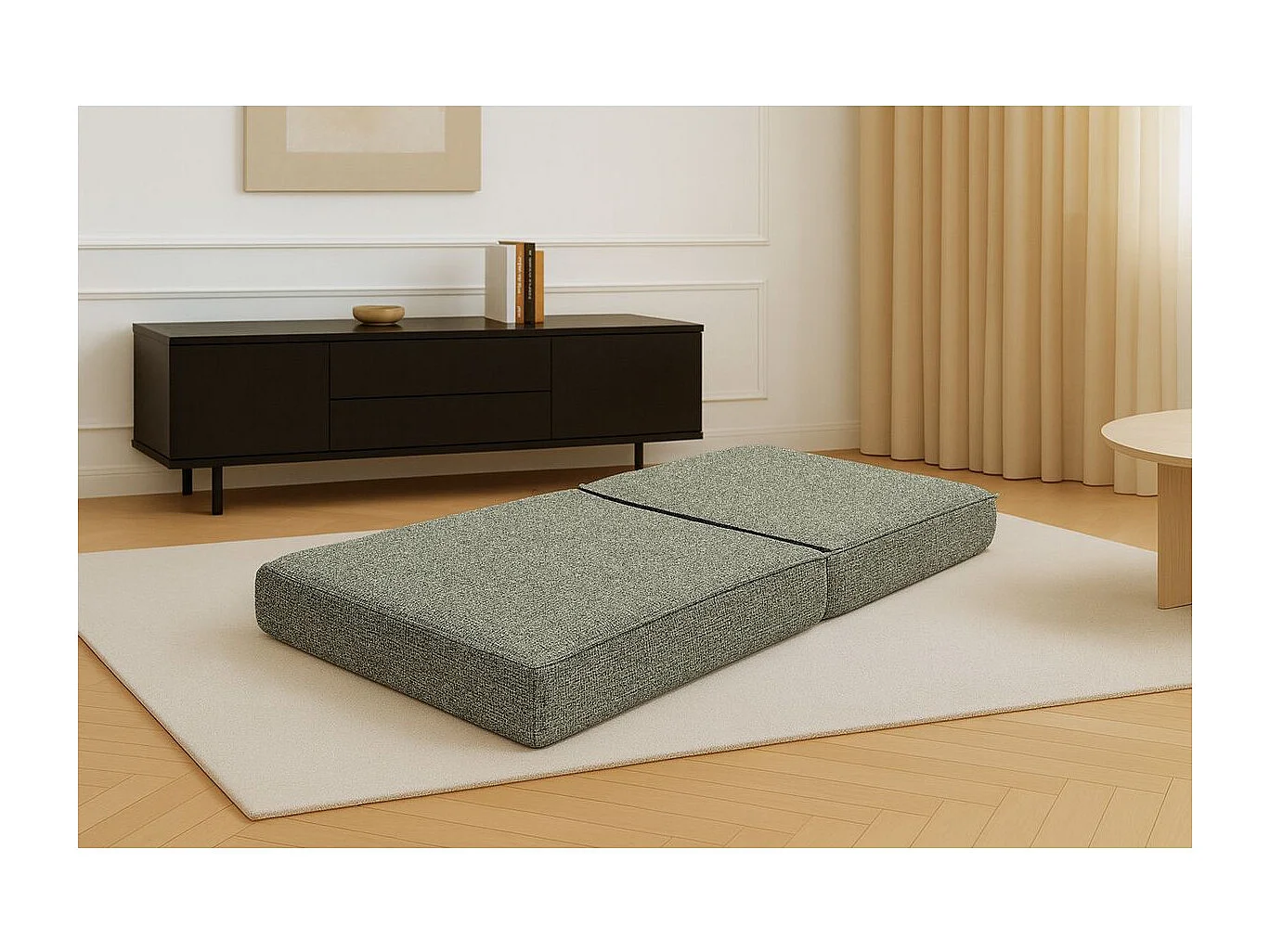 Pouf modulable et convertible - Tissu tweed - Vert