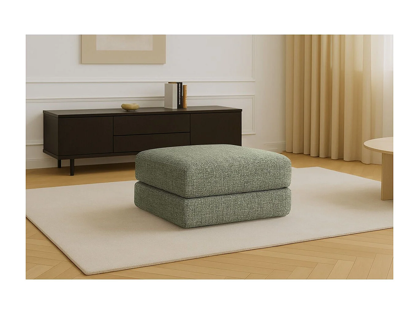 Pouf modulable et convertible - Tissu tweed - Vert