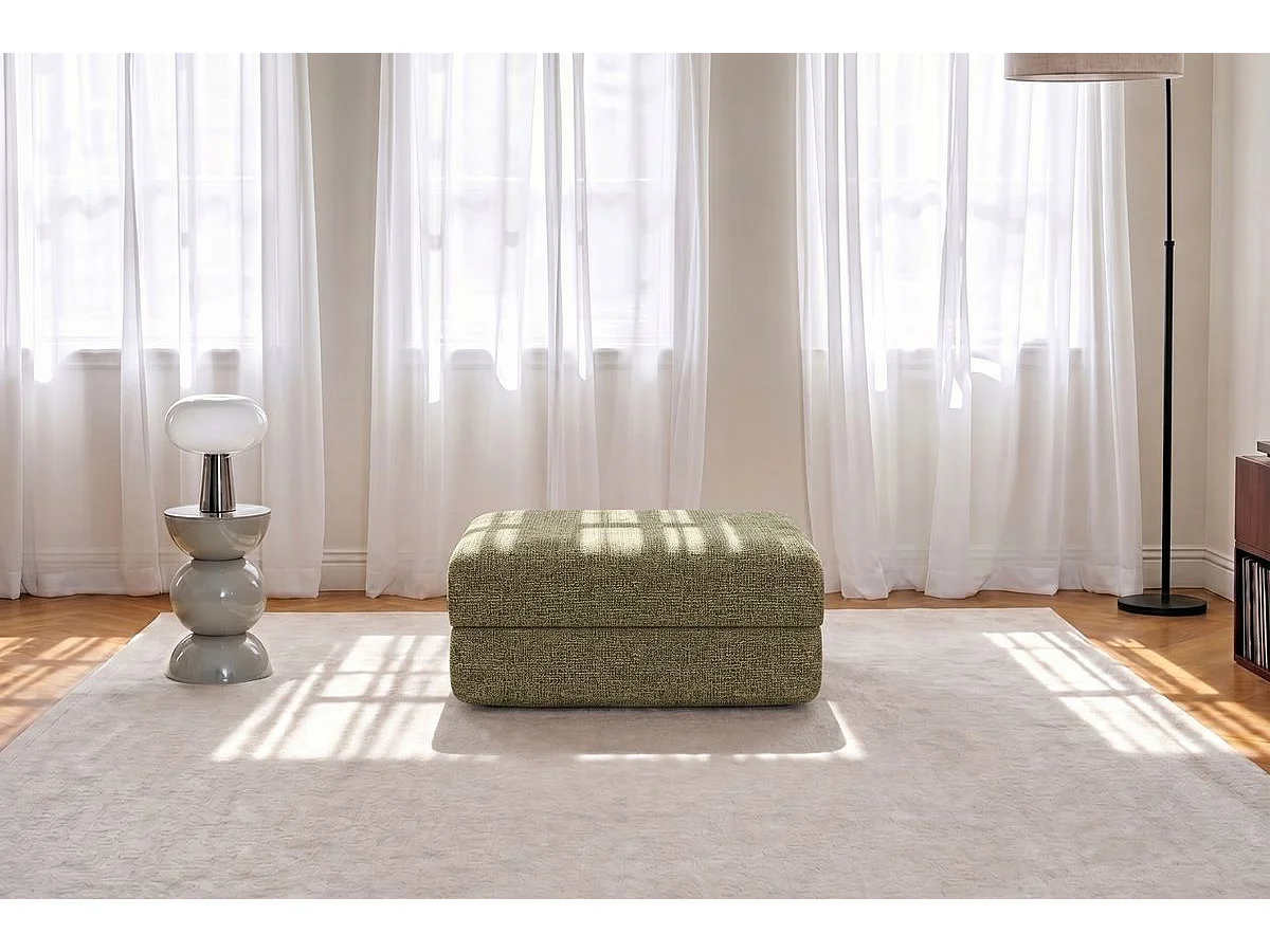 Pouf modulable et convertible - Tissu tweed - Vert
