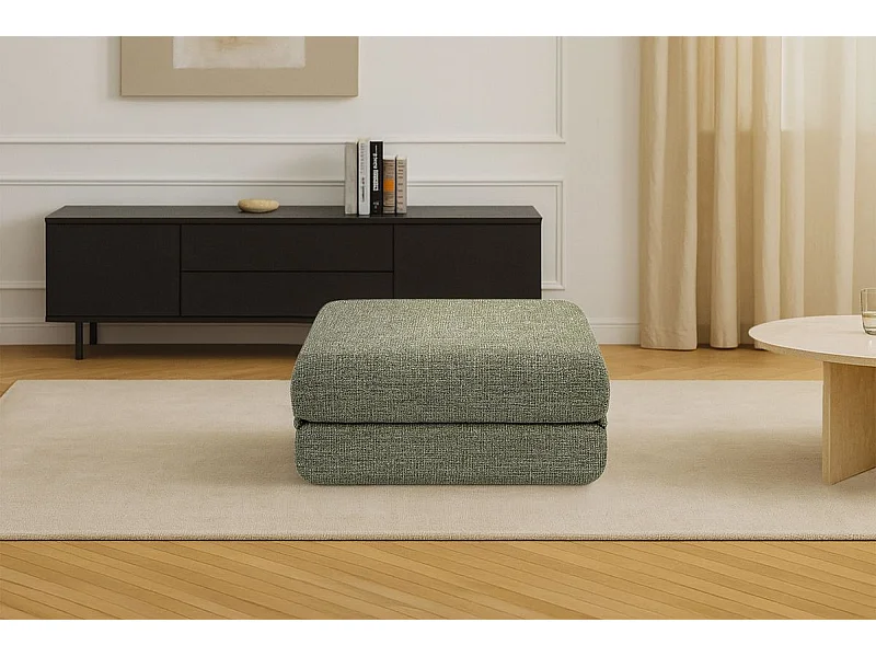 Pouf modulable et convertible - Tissu tweed - Vert