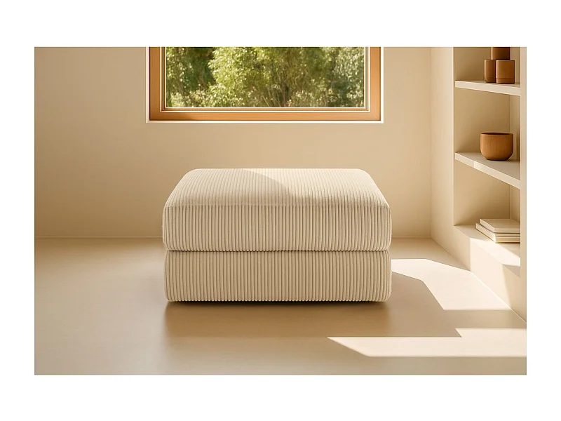 Pouf modulable et convertible - Velours côtelé - Beige