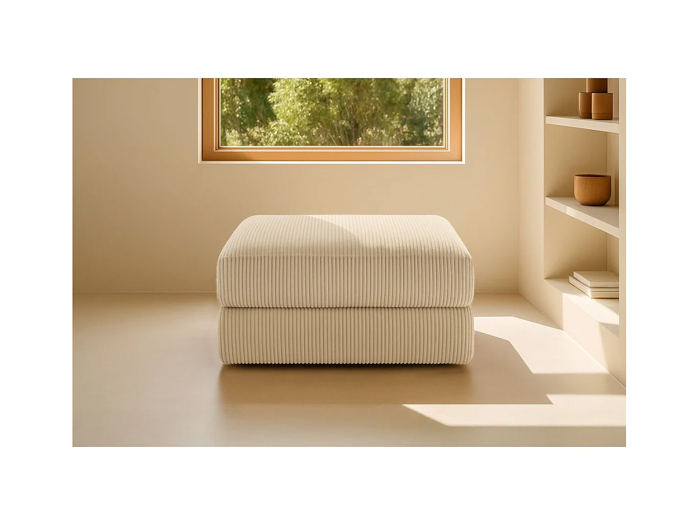 Pouf modulable et convertible - Velours côtelé - Beige
