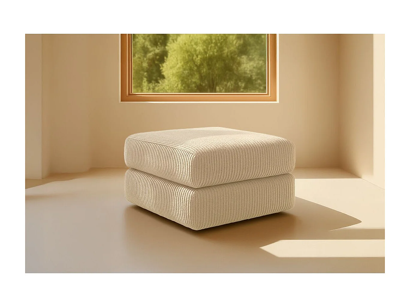Pouf modulable et convertible - Velours côtelé - Beige