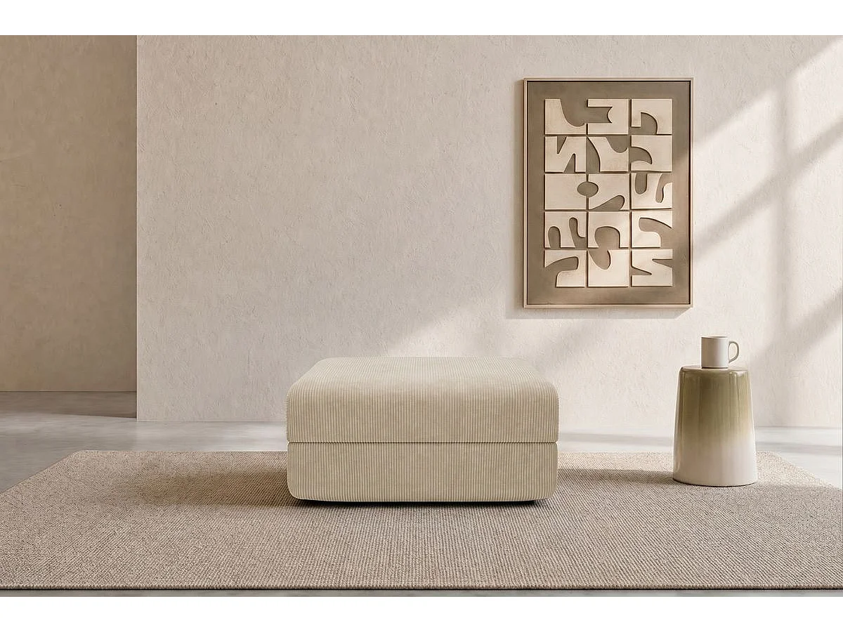 Pouf modulable et convertible - Velours côtelé - Beige