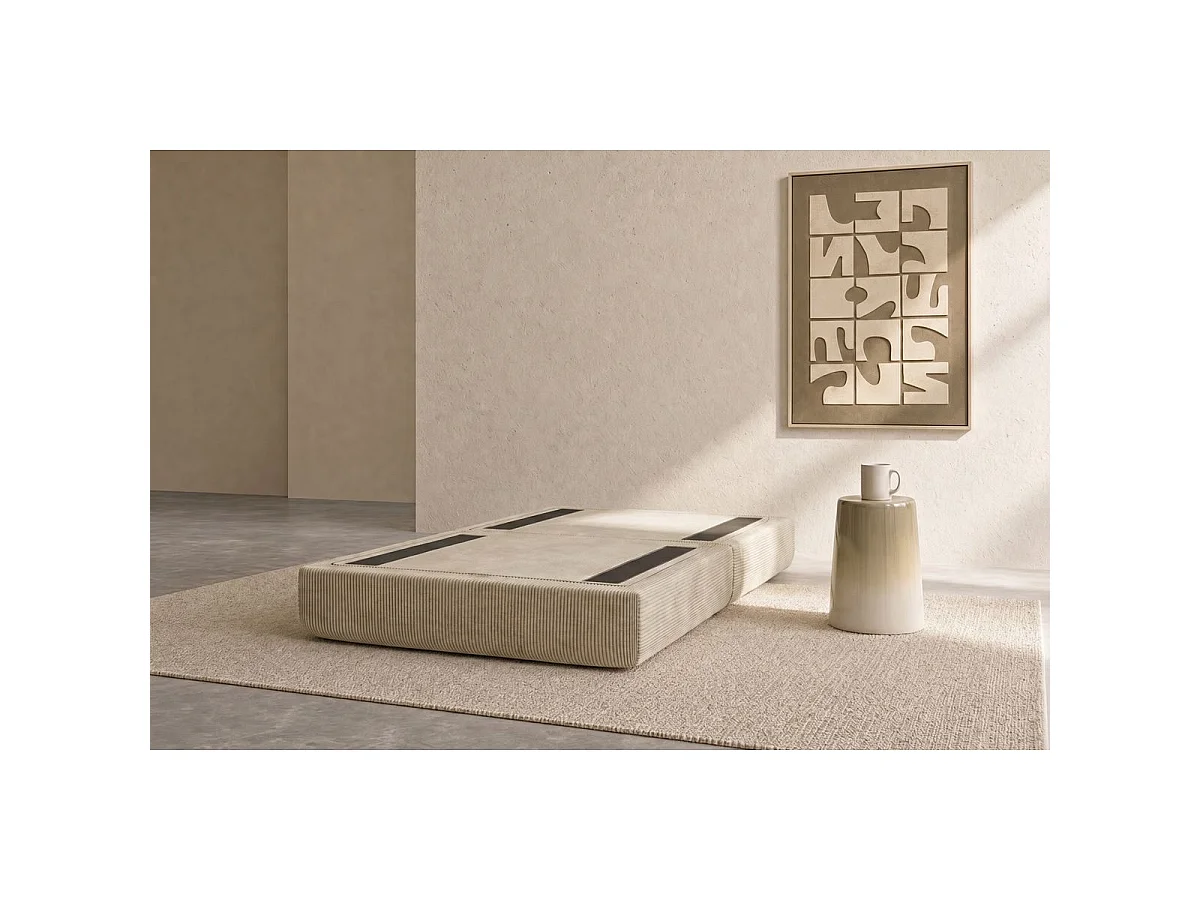 Pouf modulable et convertible - Velours côtelé - Beige